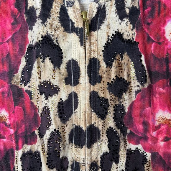 Chico's Animal Floral Print Zipper Up Jacket Size 1 - Picture 3 of 5